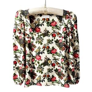 Smith‎ & Quinn Women's XS Floral Long Sleeve Blouse Square Neck Puff Sleeve - CJ